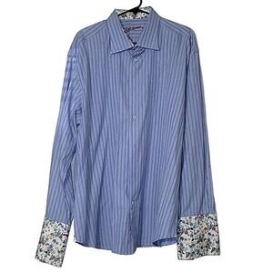 Robert Graham Striped Button Down Shirt Floral Cuffs Long Sleeve luxury designer